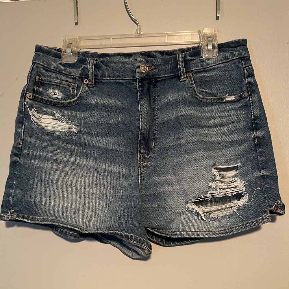 American Eagle Outfitters Dark Blue Distressed Jean Shorts